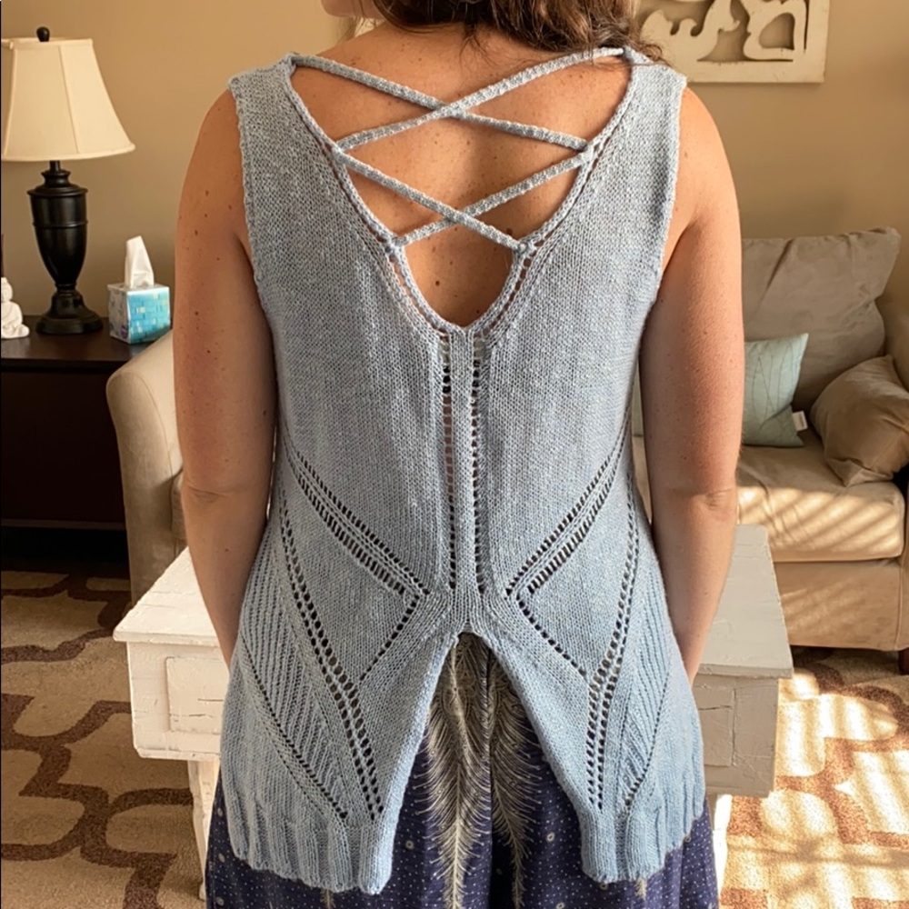 Strappy Knit Top Lt Blue Medium